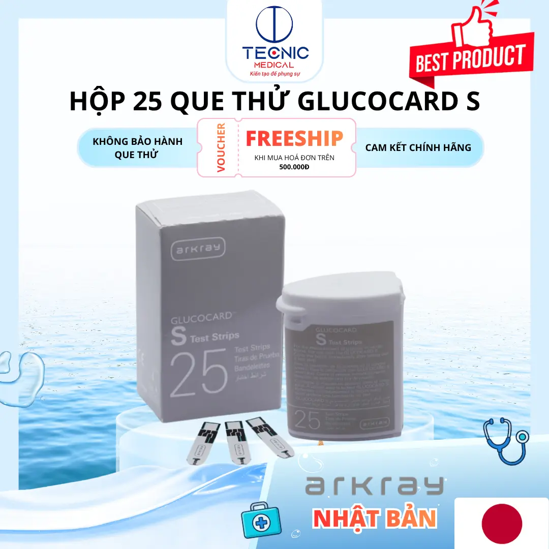 Que thử đường huyết Glucocard S – Hộp 25 que (đóng giấy bạc từng que)